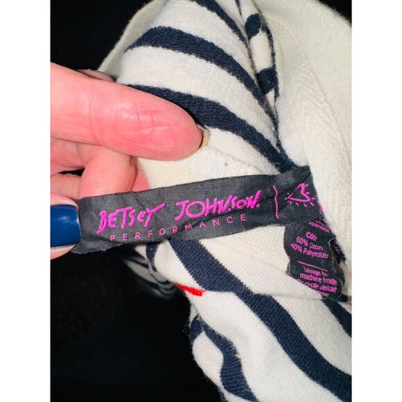 Betsey Johnson Striped Top Embroidered Red Lip Print S Novelty Coastal artsy - Picture 7 of 9